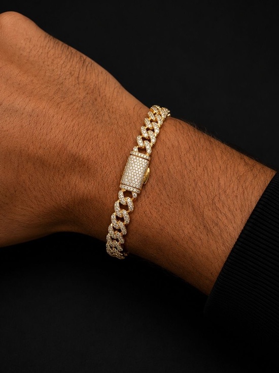 925 Sterling Silver Jewelry - 18K Gold Plated, 3.5CTW Moissanite Slim Miami Cuban Bracelet